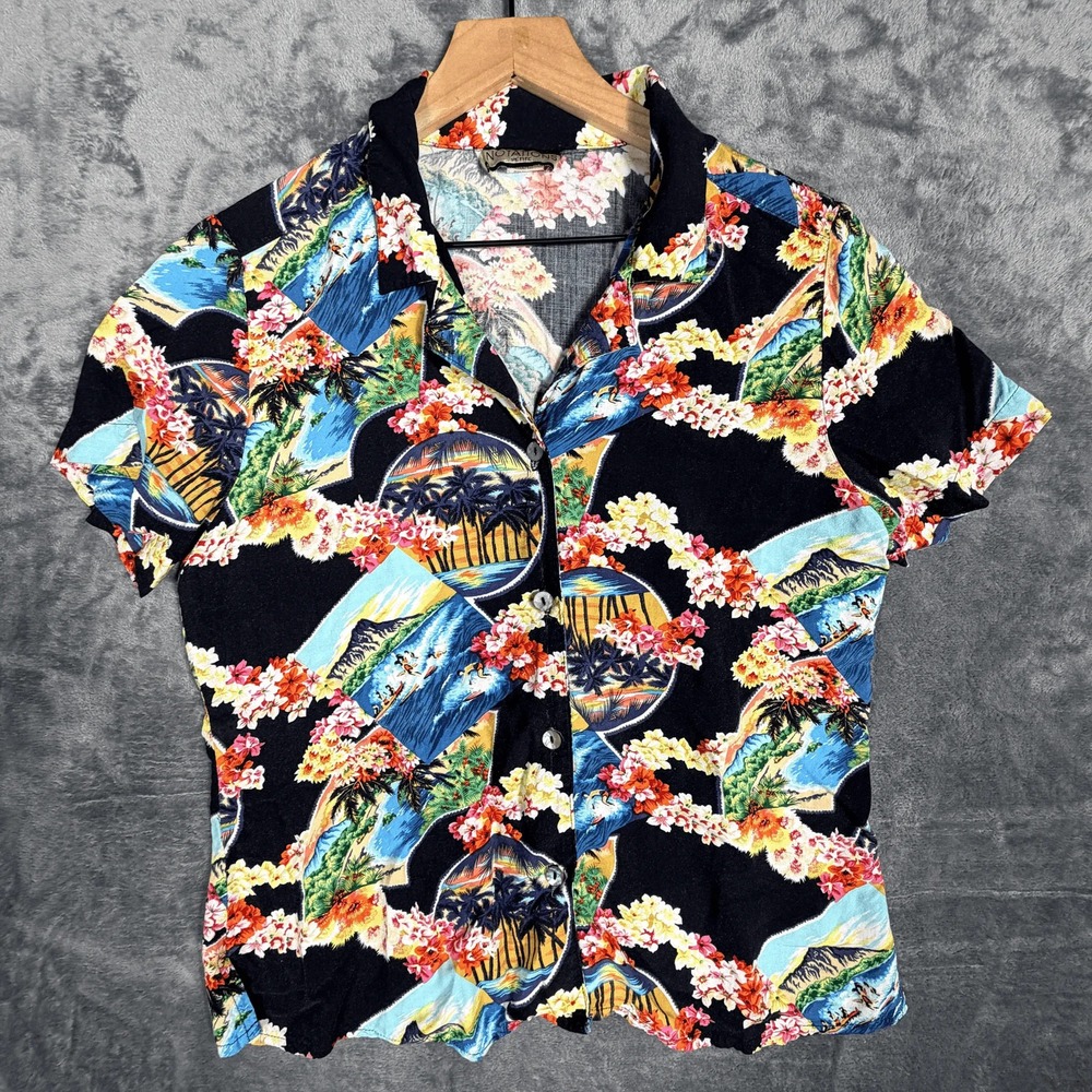 Notations Womens Petite‎ Hawaiian Shirt L Multicolor Tropical Floral Button Up